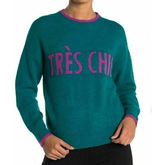 Code x Mode NEW Womens Small Tres Chic Teal & Purple Pullover Crew Neck Sweater - Picture 1 of 5